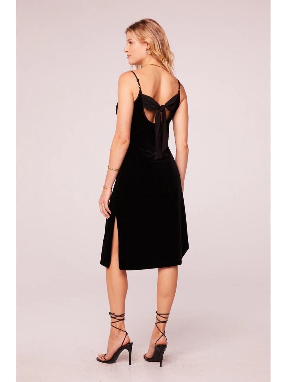 Band of the Free NWT Girl Crush Black Velvet Strappy Midi Dress Tie Back S